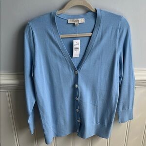LOFT Blue Cardigan Sweater V-Neck Lightweight